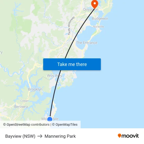 Bayview (NSW) to Mannering Park map