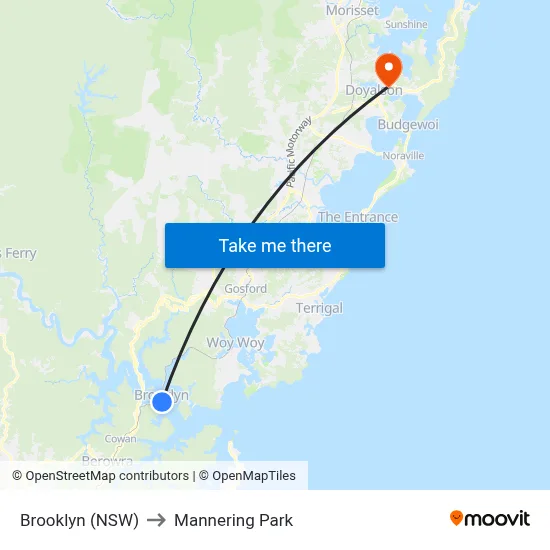 Brooklyn (NSW) to Mannering Park map