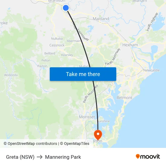 Greta (NSW) to Mannering Park map