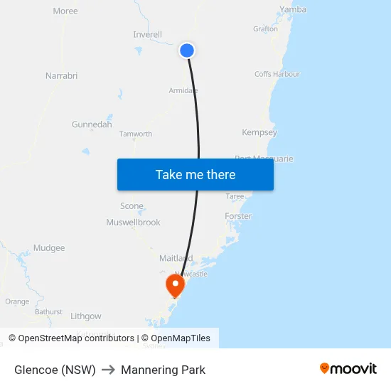 Glencoe (NSW) to Mannering Park map