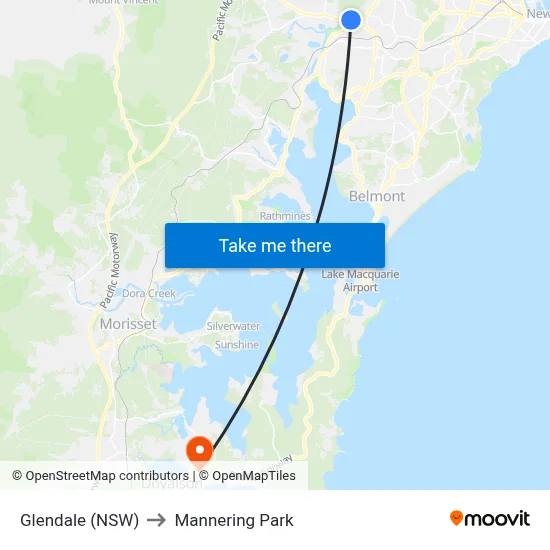 Glendale (NSW) to Mannering Park map