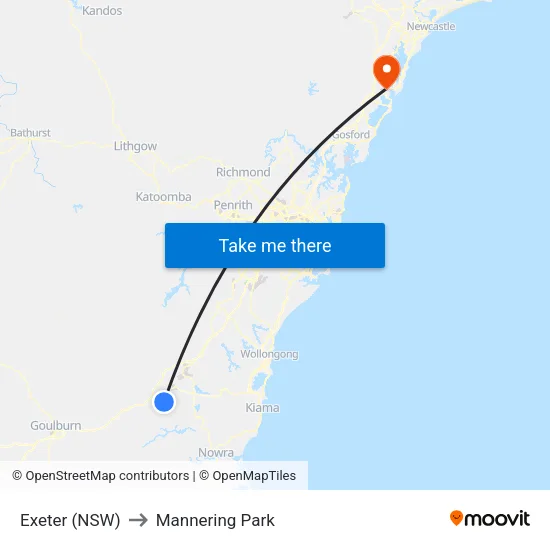 Exeter (NSW) to Mannering Park map