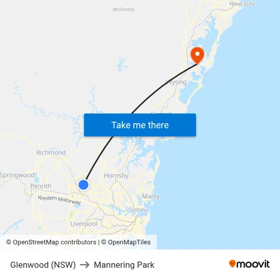 Glenwood (NSW) to Mannering Park map