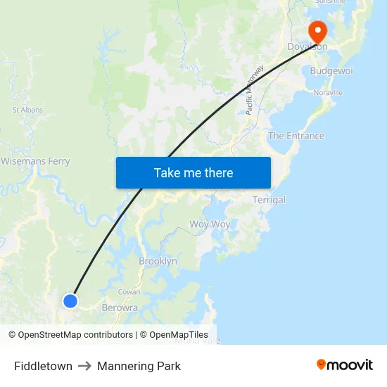 Fiddletown to Mannering Park map