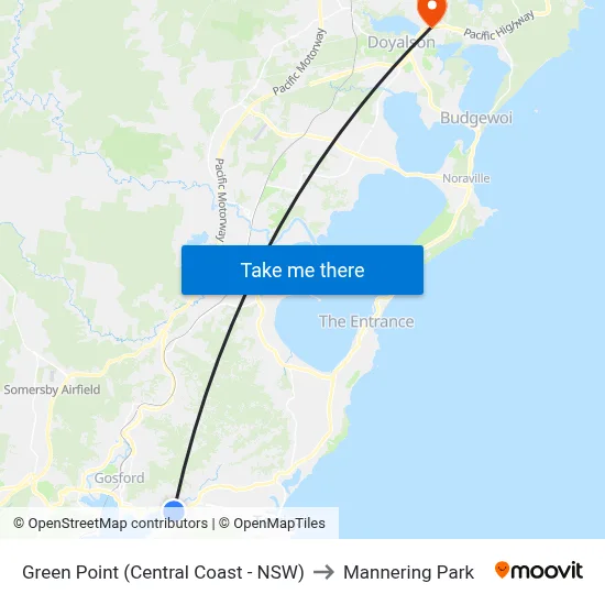 Green Point (Central Coast - NSW) to Mannering Park map