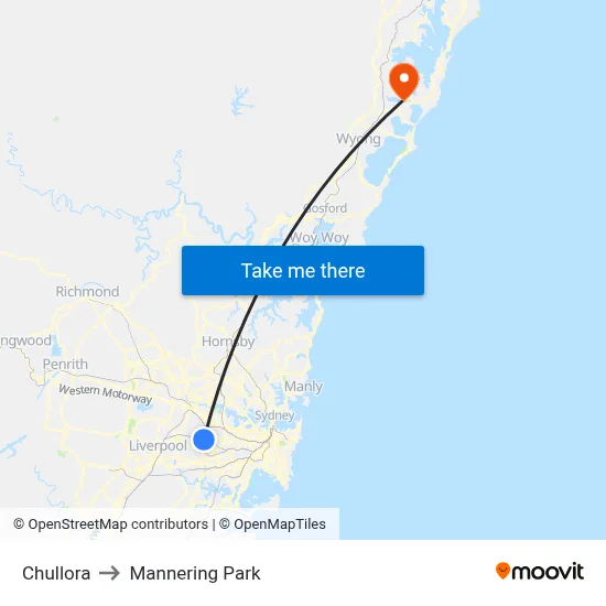 Chullora to Mannering Park map