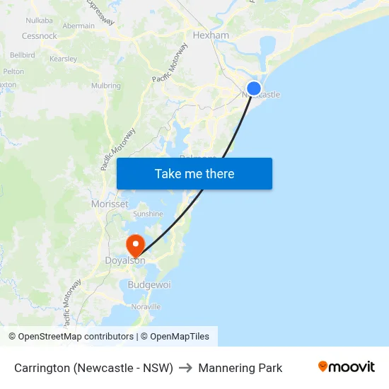Carrington (Newcastle - NSW) to Mannering Park map
