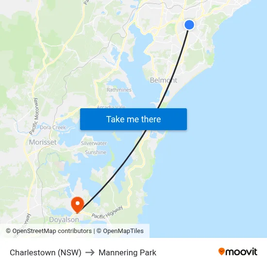 Charlestown (NSW) to Mannering Park map