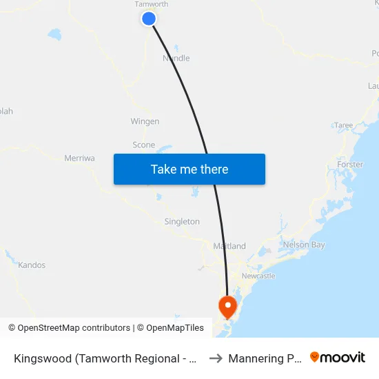 Kingswood (Tamworth Regional - NSW) to Mannering Park map