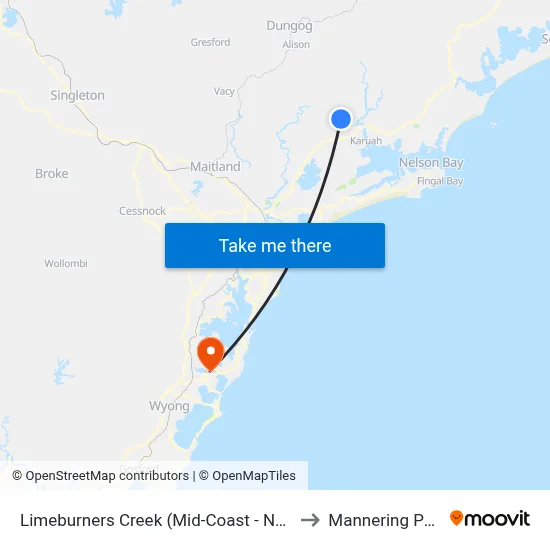 Limeburners Creek (Mid-Coast - NSW) to Mannering Park map