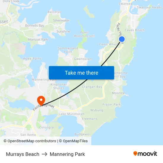 Murrays Beach to Mannering Park map