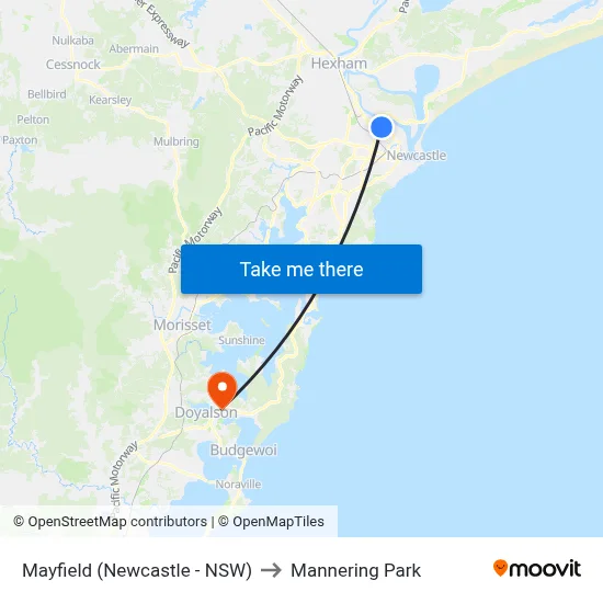 Mayfield (Newcastle - NSW) to Mannering Park map