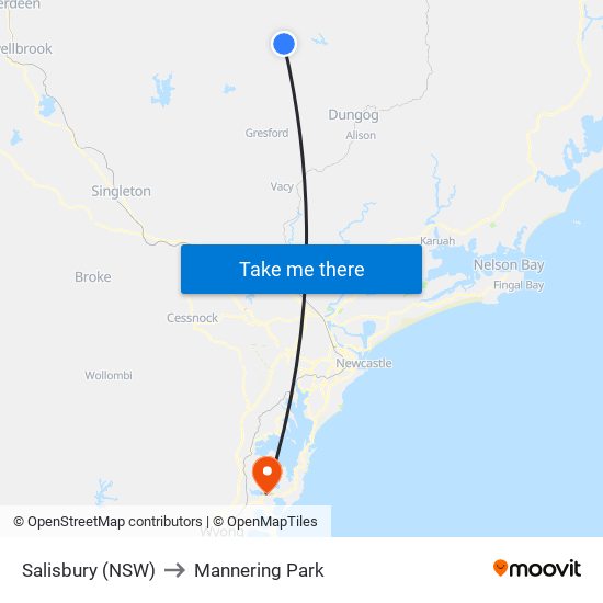 Salisbury (NSW) to Mannering Park map