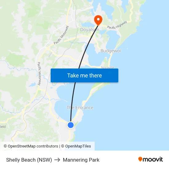 Shelly Beach (NSW) to Mannering Park map