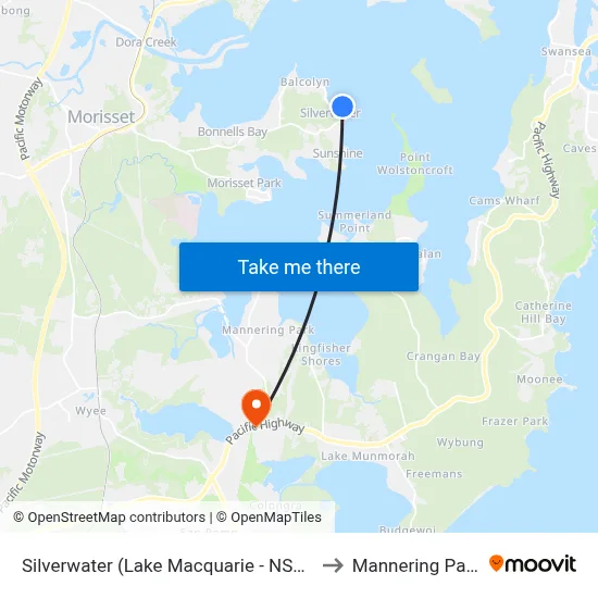 Silverwater (Lake Macquarie - NSW) to Mannering Park map