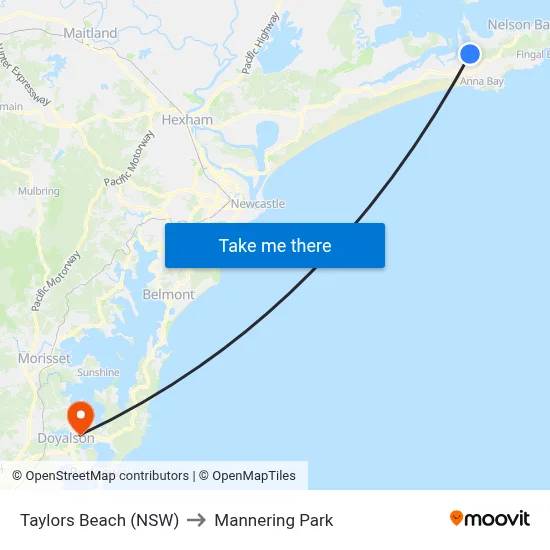 Taylors Beach (NSW) to Mannering Park map