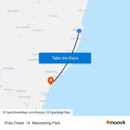 Pola Creek to Mannering Park map