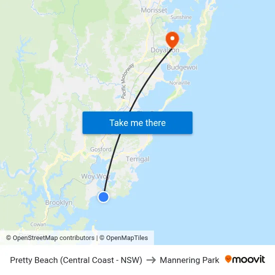 Pretty Beach (Central Coast - NSW) to Mannering Park map