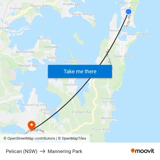 Pelican (NSW) to Mannering Park map