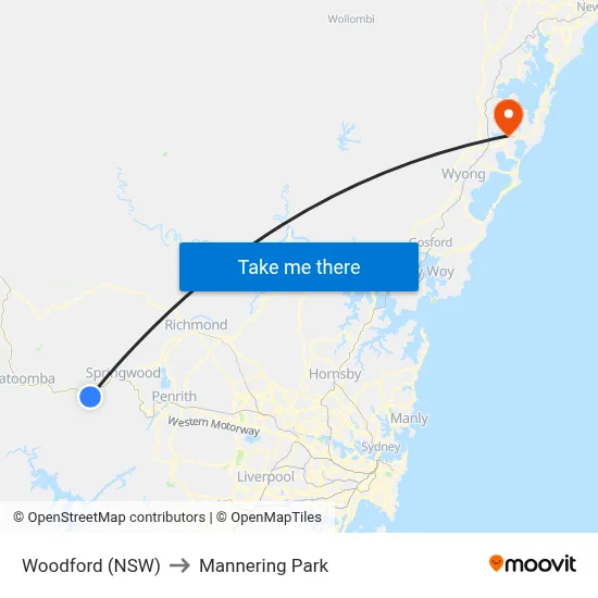 Woodford (NSW) to Mannering Park map