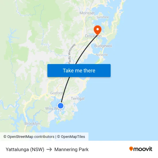 Yattalunga (NSW) to Mannering Park map