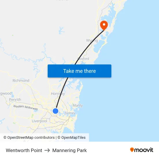 Wentworth Point to Mannering Park map