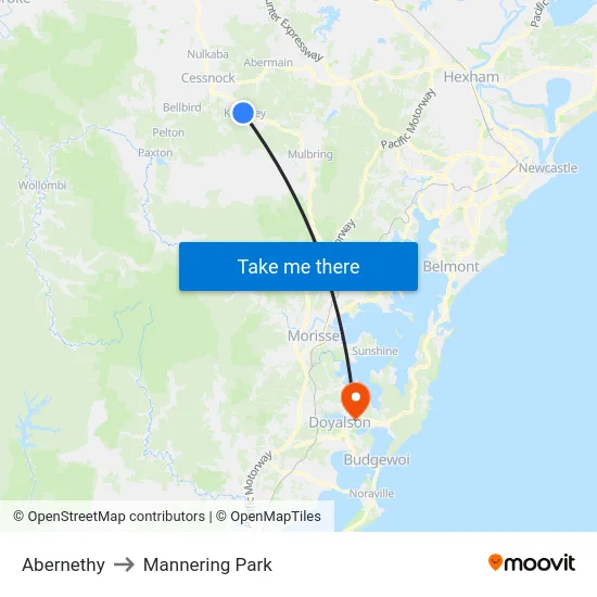 Abernethy to Mannering Park map