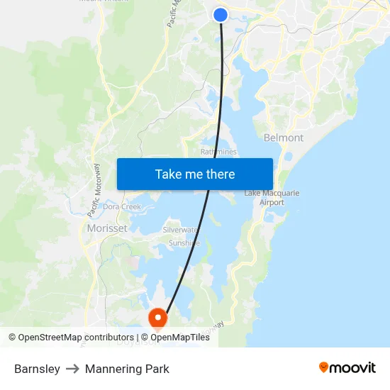 Barnsley to Mannering Park map