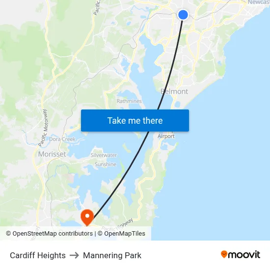 Cardiff Heights to Mannering Park map