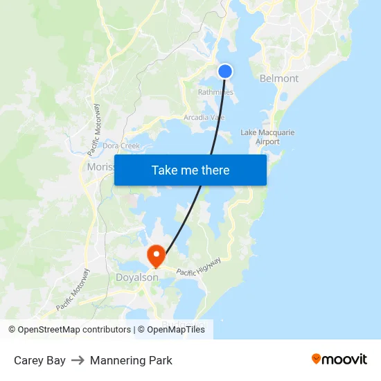 Carey Bay to Mannering Park map