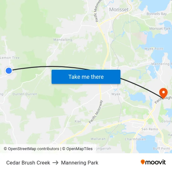 Cedar Brush Creek to Mannering Park map