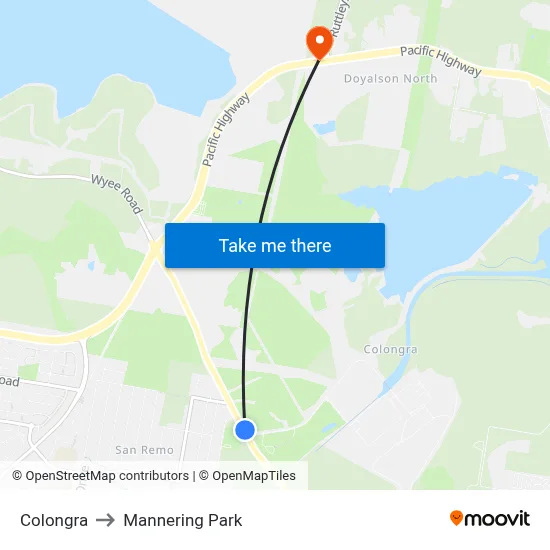 Colongra to Mannering Park map