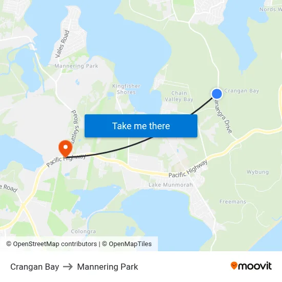 Crangan Bay to Mannering Park map