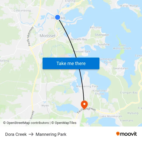 Dora Creek to Mannering Park map