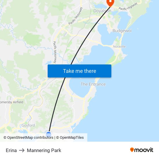 Erina to Mannering Park map