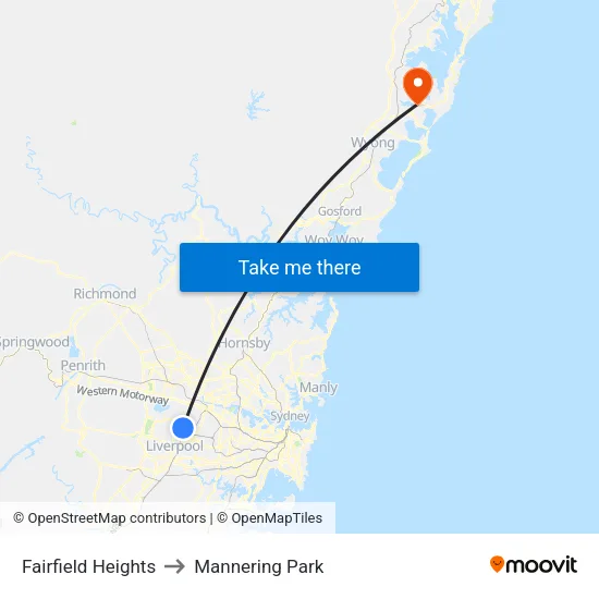 Fairfield Heights to Mannering Park map