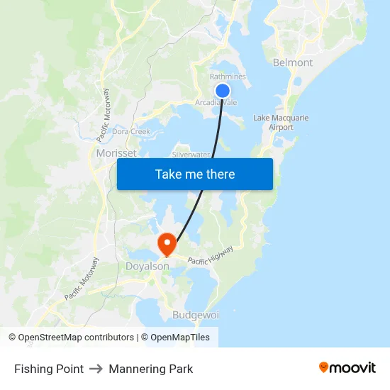 Fishing Point to Mannering Park map