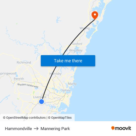 Hammondville to Mannering Park map