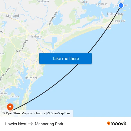 Hawks Nest to Mannering Park map