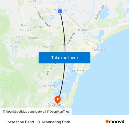 Horseshoe Bend to Mannering Park map