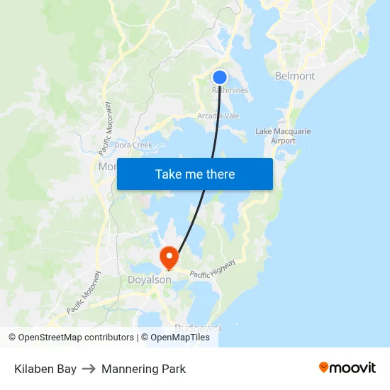 Kilaben Bay to Mannering Park map
