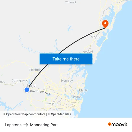 Lapstone to Mannering Park map