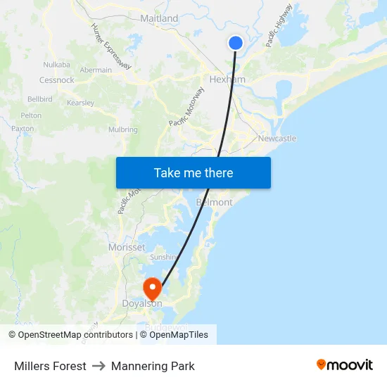 Millers Forest to Mannering Park map