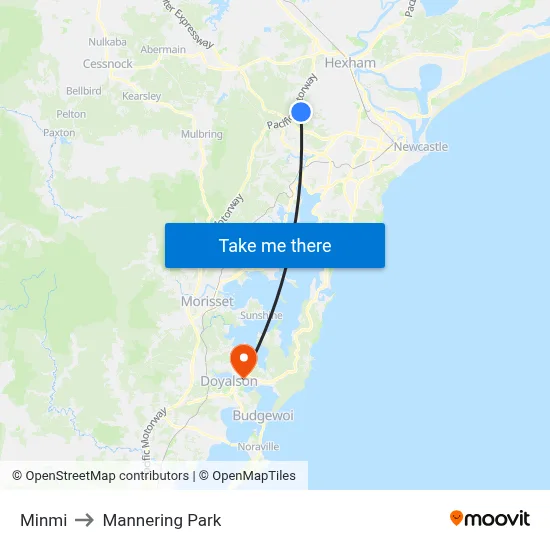 Minmi to Mannering Park map