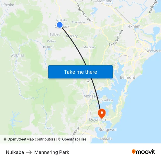 Nulkaba to Mannering Park map