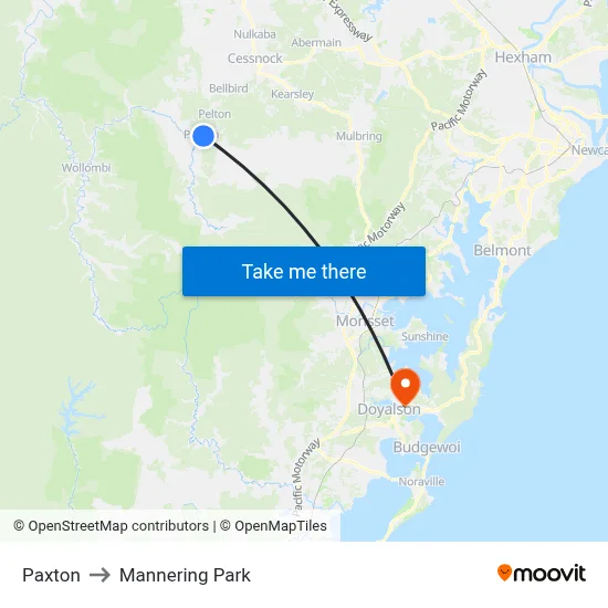 Paxton to Mannering Park map