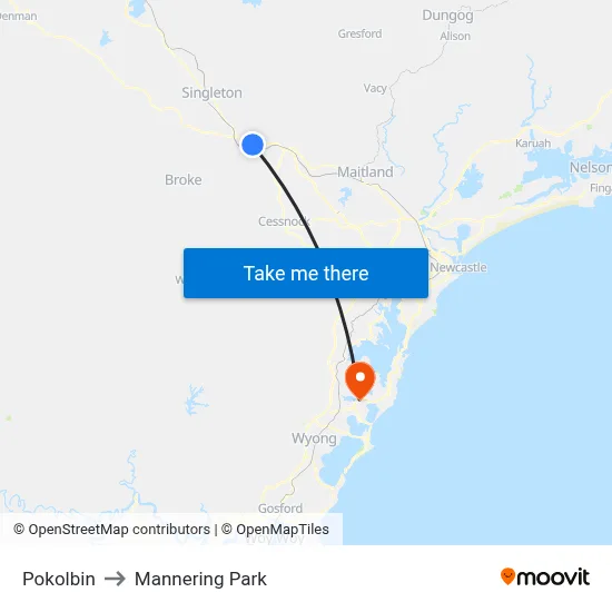 Pokolbin to Mannering Park map
