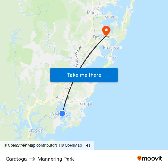 Saratoga to Mannering Park map