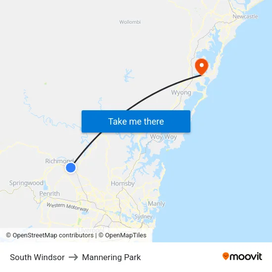South Windsor to Mannering Park map