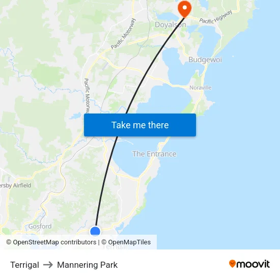 Terrigal to Mannering Park map